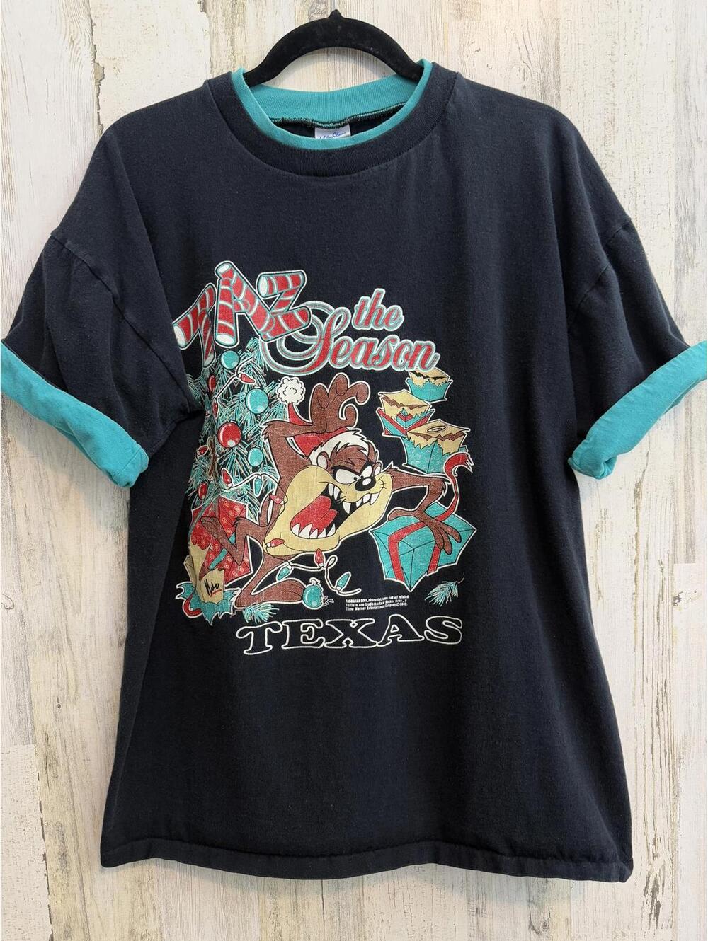 Women's XL Vintage 90s Christmas Season Tee Taz Devil Texas